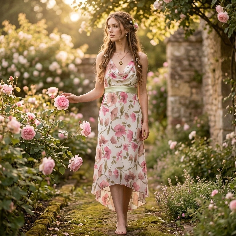 My Michelle Floral Babydoll Dress 13/14 Y2K Fairy Romantic Garden Chiffon Cowl